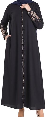 Women's Embroidered Sleeves Abaya and Embroidered On The Side of The Zipper Long Sleeve Floor Length Turkish Islamic Fashion in Kuwait