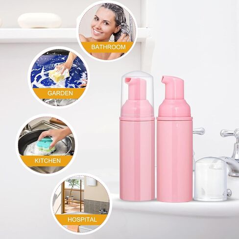 50 pcs 2oz/60ml Foam Pump Bottle Lash Shampoo Bottles Travel Foam Pump Bottle Empty Pink Plastic Refillable Mini Soap Dispenser for Hand Sanitizer Liquid (Pink) in Kuwait