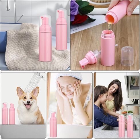 50 pcs 2oz/60ml Foam Pump Bottle Lash Shampoo Bottles Travel Foam Pump Bottle Empty Pink Plastic Refillable Mini Soap Dispenser for Hand Sanitizer Liquid (Pink) in Kuwait