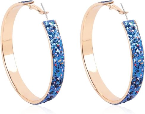 Sparkly Cubic Jewel Geometric Statement Hoop Earrings - Bling Crystal Rhinestone Glitter Hexagon Round Hoops, Vertical Bar in Kuwait