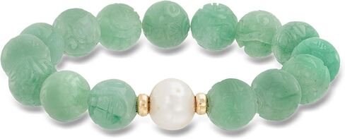 Ross-Simons 11-12mm Cultured Pearl and 12mm Carved Jade Dragon Bead Stretch Bracelet With 14kt Yellow Gold. 7 inches in Kuwait