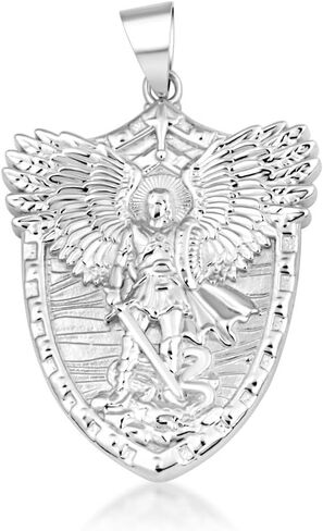 Claddagh Gold Solid Sterling Silver Archangel Saint Michael Wings Sword & Shield Pendant in Kuwait