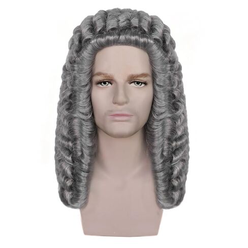 JoneTing Gray Judge Wig for Men【+Wig Cap】 Lawyer Wig for Cosplay Costume Grey Wigs for Male Wavy Synthetic Wigs for Halloween Men's Colonial George Washington Wig for Christmas Party Wig in Kuwait