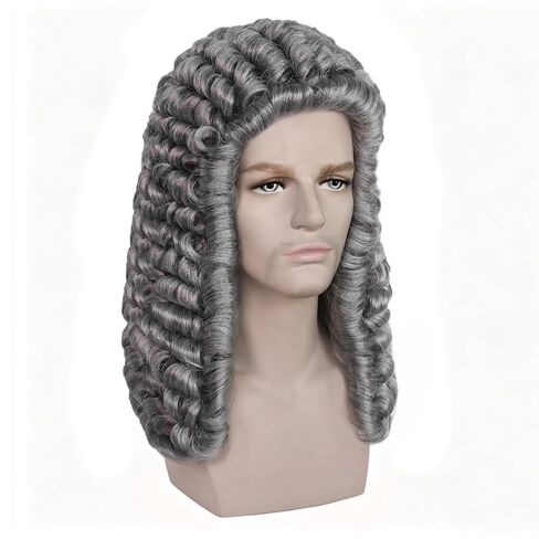 JoneTing Gray Judge Wig for Men【+Wig Cap】 Lawyer Wig for Cosplay Costume Grey Wigs for Male Wavy Synthetic Wigs for Halloween Men's Colonial George Washington Wig for Christmas Party Wig in Kuwait
