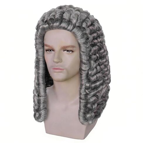 JoneTing Gray Judge Wig for Men【+Wig Cap】 Lawyer Wig for Cosplay Costume Grey Wigs for Male Wavy Synthetic Wigs for Halloween Men's Colonial George Washington Wig for Christmas Party Wig in Kuwait
