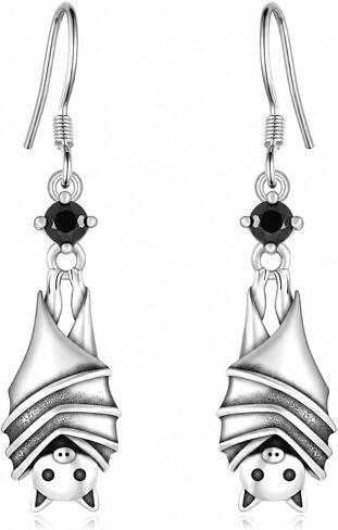 Black Cat/Bat Earrings for Women 925 Sterling Silver Vintage Halloween Bat Black Cat Jewelry for Women Girls in Kuwait