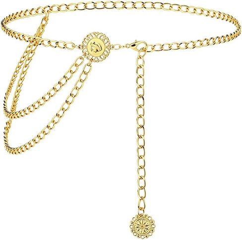 Layered Waist Chains Sunflower Waist Belt for Women Gold Chain Belts Multi Layer Belly Chains for Women Gilrs Multilayer Body Chain Waist Belts for Women Dresses in Kuwait