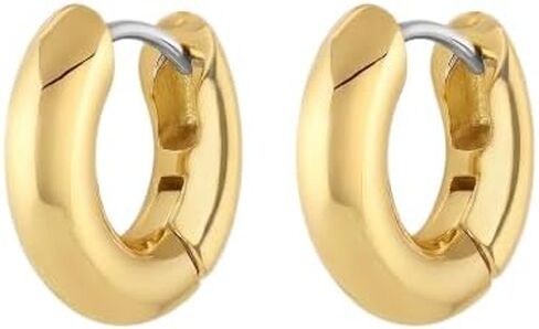 gorjana Women’s Lou Huggie Earrings, Small High Shine Chunky Hoops, Stainless Steel Post, 18K Gold Plated in Kuwait