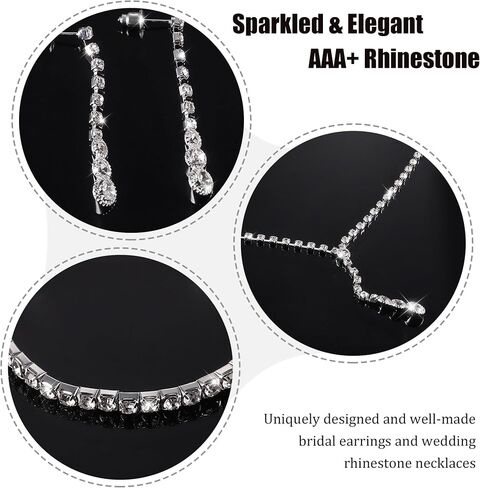 THUNARAZ Sparkled Jewelry Set for Women Silver Rhinestone Necklace Teardrop Dangle Earrings Bracelet for Bride Bridesmaid Crystal Bridal Prom Costume Jewelry Accessories for Wedding Party in Kuwait