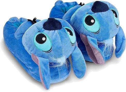 Disney Ladies Lilo and Stitch Slippers - Ladies Classic Lilo and Stitch Big Face Plush Slippers Lilo and Stitch 3D Plush Slippers in Kuwait