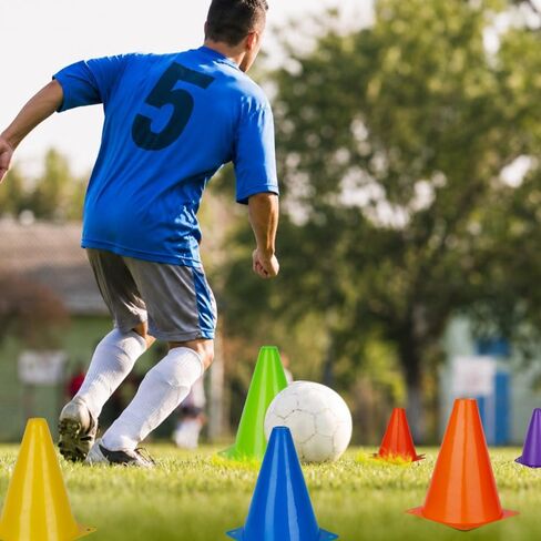 7 Inch Soccer Cones, 24 Pack Cones Sports Training Agility Field Marker Plastic Cones for Skating Basketball Football Practice Drills, Indoor Outdoor Activity Events Games Obstacle Course - 6 Colors in Kuwait