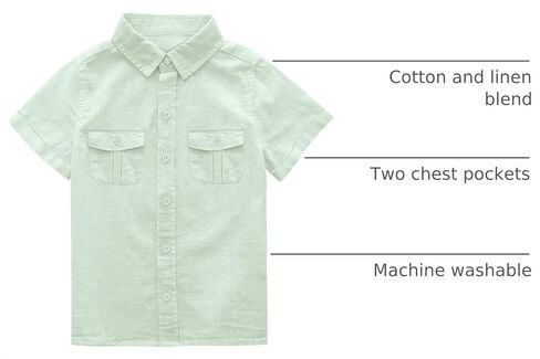 Makkrom Boys Button Down Short Sleeve Linen Shirts Casual Summer Beach Lapel Collar Top Shirts in Kuwait