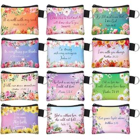 12 Styles Inspirational Bible Verse Make up Christmas Gifts for Women Pouch Toiletry Bag Gifts Cosmetic Zippered Travel with Christian Flower Patterns Reusable Bulk Organizer, 7.48 x 4.72 Inch in Kuwait