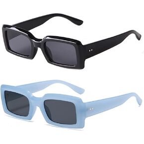 Trendy Sunglasses for Women Men, 90s Sun Glasses Shades, Fashion Blue Orange Yellow Rectangle Frame in Kuwait