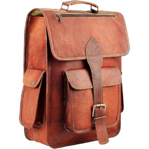 Handmade 16 Inch Brown Leather Backpack For Men Vintage Easy Open Push Lock Genuine leather backpack for women | Leather laptop backpack for men and women with padded Laptop Compartment in Kuwait