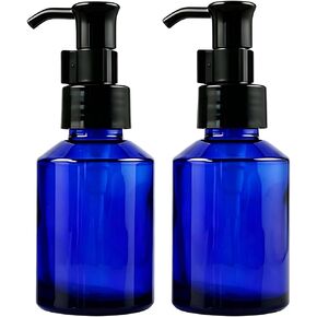 2PCS 60ML/3oz Blue Glass Pump Bottles with Black Pump Top Cosmetic Make-up Cream Lotion Sample Packing Toiletries Liquid Storage Container Vial Jar Pots for Essential Oil Emulsion Essence in Kuwait