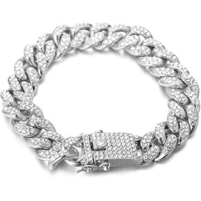 Halukakah Gold/Rose Gold/Platinum Plated Cuban Link Chain for Women - CARAT - 13.5MM Wide Necklace Bracelet Cz Diamond Cut Prong Set,with Giftbox in Various Lengths in Kuwait