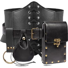 Womens Corset Belt Pouch Waist Bag Fanny Pack Phone Holder Coin Purse Skirt Hikes Loop Hook Medieval Renaissance Costume Sets (Brown, S-Waist/25.6"-34") in Kuwait