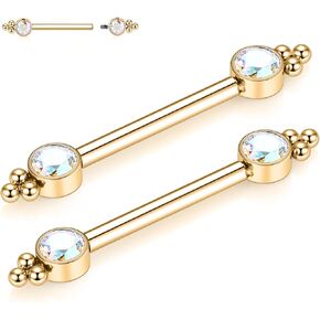 GAGABODY Pair 14G Nipple Rings G23 Titanium Internally Threaded Nipple Barbells 12mm-18mm Bridge Piercing Jewelry Straight Nipple Bar for Women Men Nipple Piercing Jewelry with CZ/Opal in Kuwait