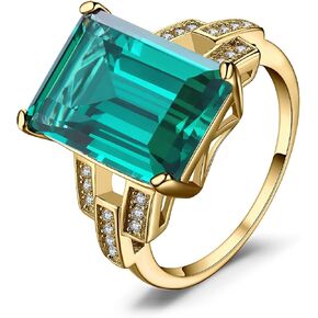 JewelryPalace Emerald Cut 6ct Simulated Emerald Solitaire Cocktail Rings for Women, Green Gemstone 925 Sterling Silver 14k Gold Plated Ring, Gemstone Ring for Girls Jewelry Set in Kuwait
