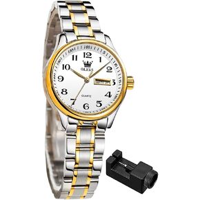OLEVS Women's Business Dress Watches for Ladies Female Brown Leather Strap Small Face Dress Analog Quartz Wrist Watch with Calendar Day Date Waterproof Luminous Gift Classic Casual Retro Band in Kuwait