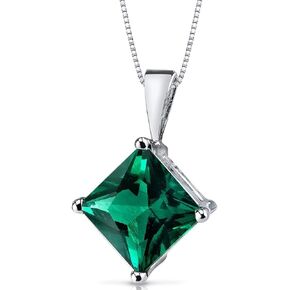 PEORA 14K White Gold Created Emerald Pendant for Women, 2.25 Carats Princess Cut AAA Grade, Classic Solitaire in Kuwait