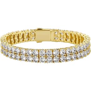 JINAO 2 Row Tennis Bracelet Iced Out Bling Cubic Zirconia Lab Simulated Diamond Bracelet14K Gold Plated Wrist Chain Hip Hop Jewelry for Men Women in Kuwait