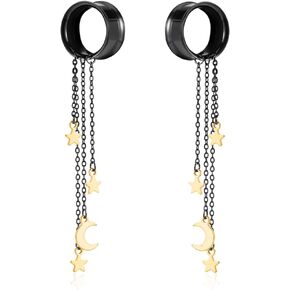 Atomhole 2PCS Moon and Star Dangle Ear Gauges 316 Stainless Steel Ear Plugs Tunnels Hypoallergenic Earrings Expander for Stretched Piercing Body JewelryJewelry in Kuwait