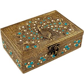 صندوق مجوهرات خشبي من ETROVES مقاس 8 بوصات - منظم كنز محمول مصنوع يدويًا من الخشب - حافظة تخزين خشبية مزخرفة للذاكرة - حجرة واحدة للنساء والرجال - صندوق حلية عتيق (أصفر) in Kuwait