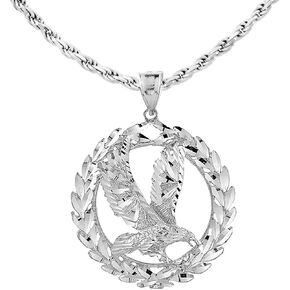 Animal Kingdom .925 Sterling Silver 2-1/3" Patriotic USA American Eagle with Olive Wreath Peace Round Pendant Necklace - Choice of Chain Length in Kuwait