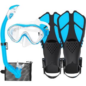 Kids Mask Fins Snorkel Set Snorkeling Packages, with Diving Mask, Snorkel, Adjustable Swim Fins, Mesh Bag, Anti-Fog Anti-Leak Snorkeling Gear for Kids for Snorkeling Swimming Diving in Kuwait
