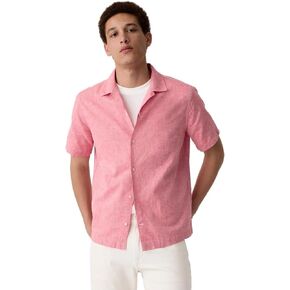 GAP Mens Short Sleeve Linen Resort Collar Button Down Shirt, Blue Shade, Medium US in Kuwait