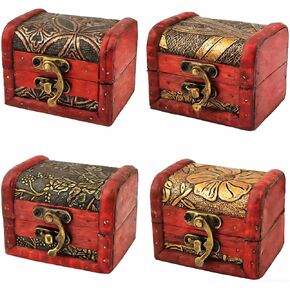 Markeny 4 Styles Pattern Wooden Rings Case Box Little Treasure Chest Vintage Handmade Box with Mini Metal Lock for Storing Jewelry Treasure Pearl in Kuwait