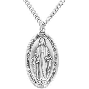 Heartland Store Oval Sterling Silver Miraculous Medal Necklace for Men–Tarnish Resistant, Hand-Finished in USA, Thoughtful Religious Present for Holidays & Special Occasions with Various Chain Sizes in Kuwait