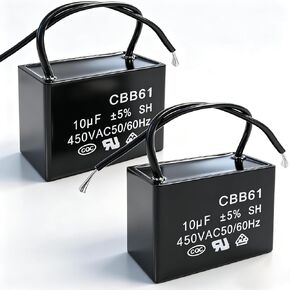 Twidec/2Pcs 450V AC 50/60Hz Run Capacitor 2-Wire Metallized Polypropylene Film Capacitors for Ceiling Fan Motor Start Run 10uf CBB61-10 in Kuwait