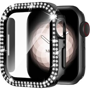 Adepoy Compatible for Apple Watch Case Series 10 42mm with Tempered Glass Screen Protector, Double Bling Case Crystal Diamonds Rhinestone Bumper Overall Hard PC Ultra Protective Cover for iWatch in Kuwait