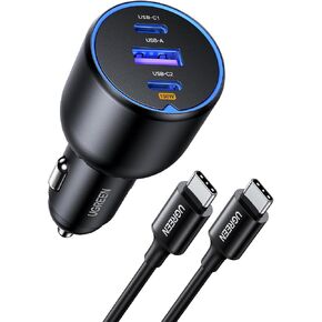 يوجرين شاحن سيارة فائق السرعة 130 واط للشحن السريع 3 منافذ USB مع كيبل USB C 100 واط قابس شاحن سريع للسيارة لستيم ديك وماك بوك واللابتوب والتابلت وايفون وسامسونج وهواوي وشاومي وغيرها in Kuwait