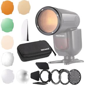 NEEWER CRM2 Magnetic Accessories Kit for Round Head Flash Z1-C Z1-N Z1-S Z2-C Z2-N Z2-S Compatible with Godox V1 Speedlites, Included 14pcs Flash Light Control Modifier Diffuser Adapter in Kuwait