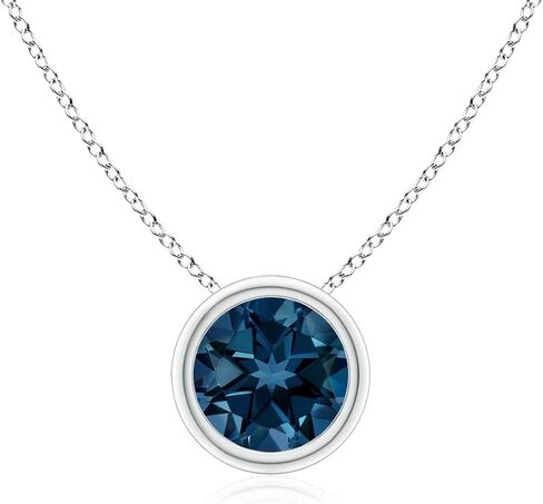 ANGARA Natural London Blue Topaz Solitaire Pendant Necklace for Women, Girls in Sterling Silver Chain (Grade-AA|Size-5mm) | December Birthstone | Jewelry Gift for Her | Wedding | Anniversary in Kuwait