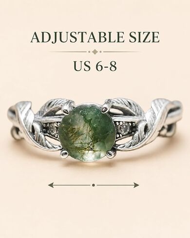 rgwtgkyh Moss Agate Ring for Women Silver Vintage Open Green Gemstone Rings for Wedding Fashion Engagement Jewelry Gifts in Kuwait