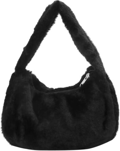 Fluffy Faux Fur Underarm Bag Fuzzy Shoulder Bag for Women Clutch Mini Plush Purse Cow Print Trendy Tote Handbag in Kuwait