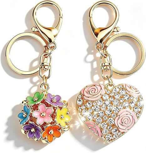 skineat Flowers Ball Keychain and Sweet Love Heart Rose Flower Crystal Keyring, 2 Pieces keychains for women in Kuwait