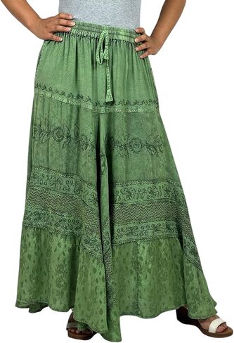 Agan Traders Women's 2024 Summer Elastic Waistband Flare Hem Boho Skirt - Long Renaissance Embroidered Maxi Skirt in Kuwait