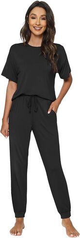 WiWi Viscose from Bamboo Pajamas Set for Women Short Sleeve Loungewear 2 Piece Outfit Long Pants Jogger Sets Pjs S-XXL in Kuwait