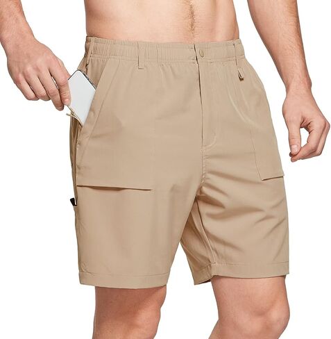 BALEAF Men's 7" Casual Shorts for Summer Elastic Waist Quick Dry Lightweight Short with Cargo Hiking Fishing in Kuwait