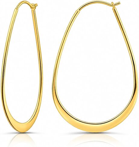 Hoops & Loops 925 Sterling Silver Oval Flat Thin Large 44mm (1.73 in) High Polished Lightweight Click-Top Hoop Earrings for Women and Teen Girls in Kuwait