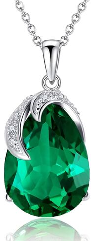 VONSSY Classic Oval Pendant Gemstone Necklace | Crystal Ruby Waterdrop Birthstone Emerald Necklace | 18K Platinum Gold Plated Chain | Jewelry Gift for Mother Wife Girlfriend in Kuwait
