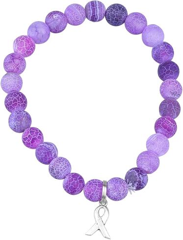 Purple Awareness Ribbon Beads Bracelet Purple Awareness Ribbon Charm Bracelet for Women in Kuwait