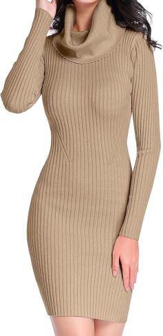 v28 Sweater Dress for Women Ribbed Knit Fitted midi Sexy Fall Winter Bodycon Cowl Neck Dresses in Kuwait