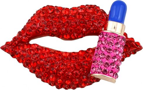 Reizteko Hot Lips Lipstick Rhinestone Brooch Pin Women Jewelry Sweater Shawl Scarf Buckle (White) in Kuwait
